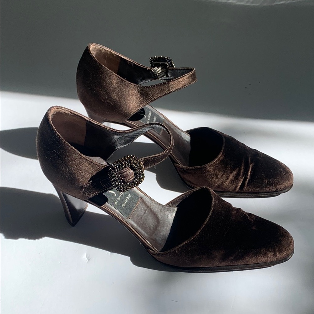 Di Sandro Brown Velvet Mary Jane Heels